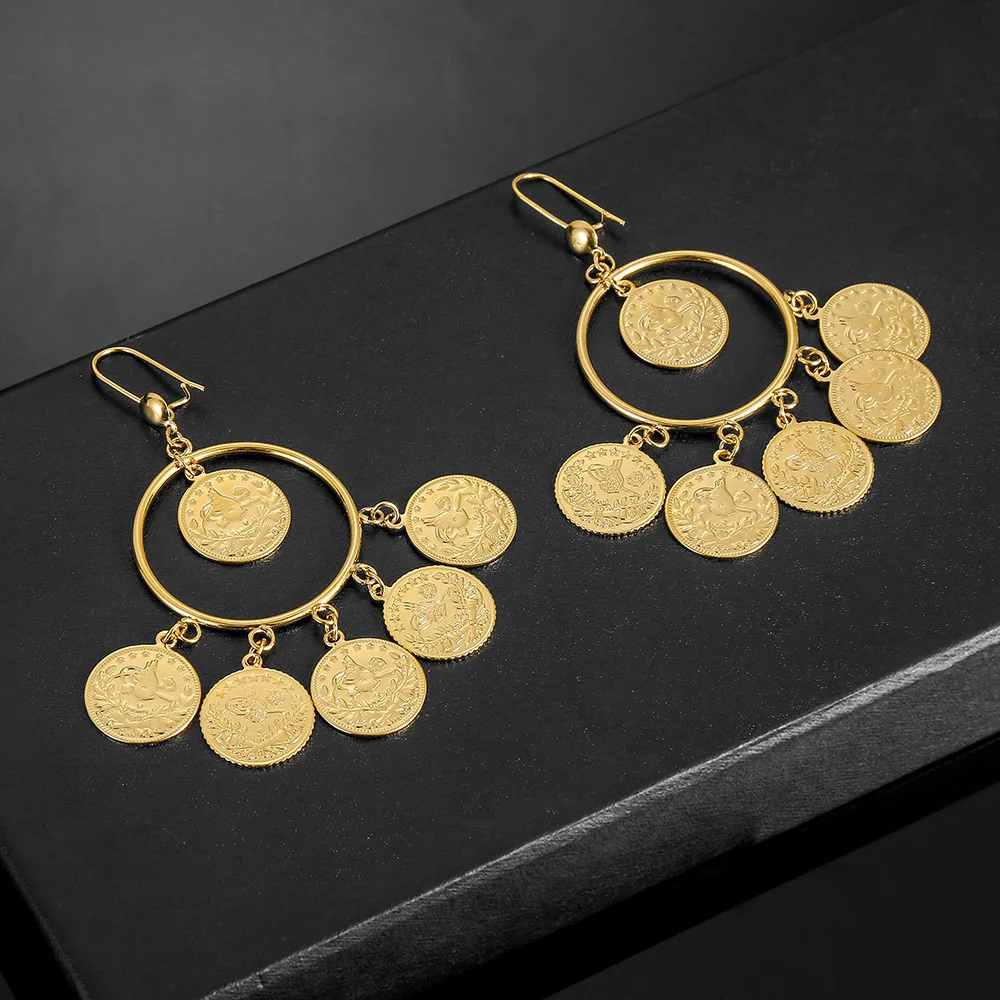 Islam Muslim Ancient Coins Earrings Gold Color Arab Money Sign Turkish Allah Earring Middle Eastern Jewelry Drop Shipping