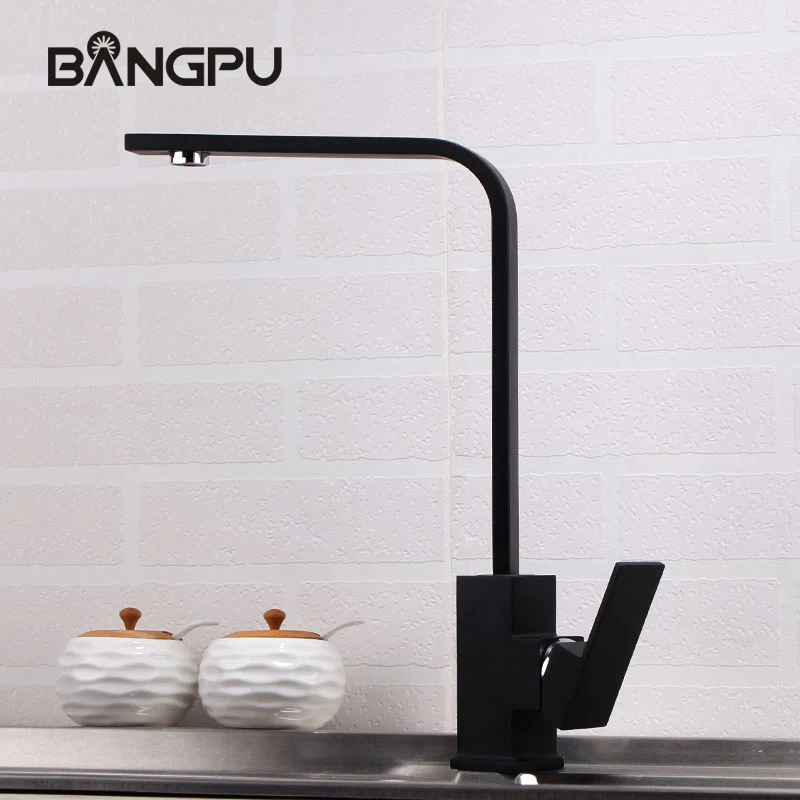 BANGPU Kitchen Sink Faucet Black Kitchen Sink Faucet 1 Hole Kitchen Tap Kitchen Sink Tap Deck Mounted Single Handle Solid Brass