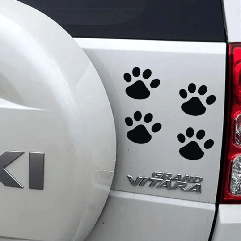 1 Set 4 Pcs Footprint PVC Sticker Paw Car Sticker Cat Dog Footprint Decals Bumper Windshield Door Mirror Refrigerator Wall