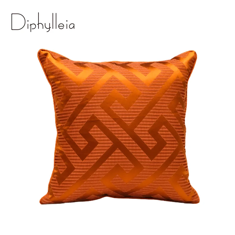 

Diphylleia Orange Red Cushion Cover Modern Greek Key Geometry Jacquard Decorative Throw Pillow Case For Living Room Bedroom Sofa