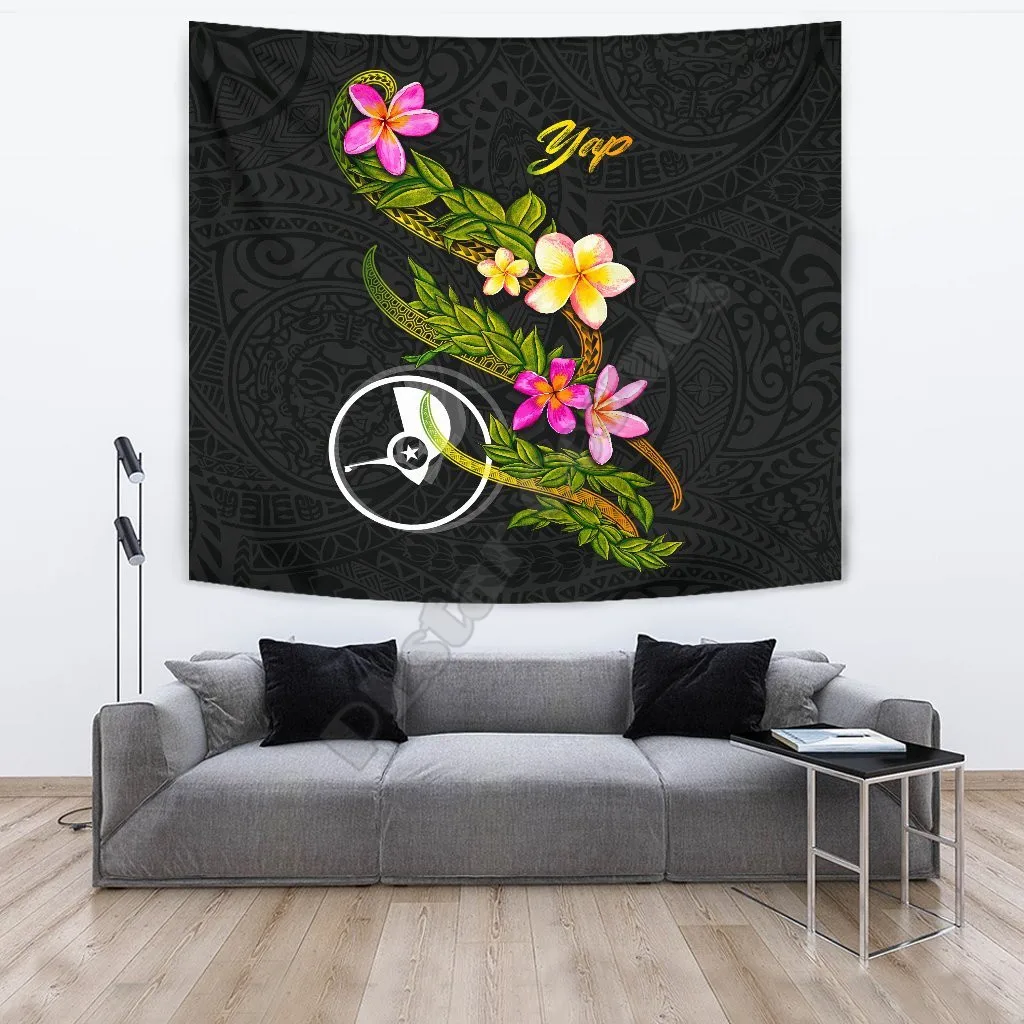 

Yap Polynesian Tapestry Plumeria Tribal 3D Printed Tapestrying Rectangular Home Decor Wall Hanging