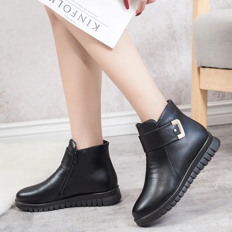 Winter Shoes New Women Boots Genuine Leather Wedge Heels Non-slip Women's Boots Mother Warm Boots Famale Snow Boots