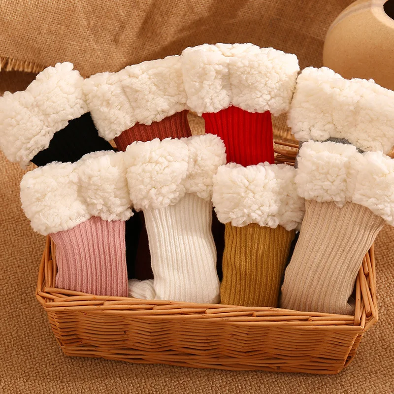 Winter Baby Solid Tincken Socks For Girls Boys Kids Cotton Warm Toddlers Baby Christmas Socks For Newborn Anti Slip Floor Socks