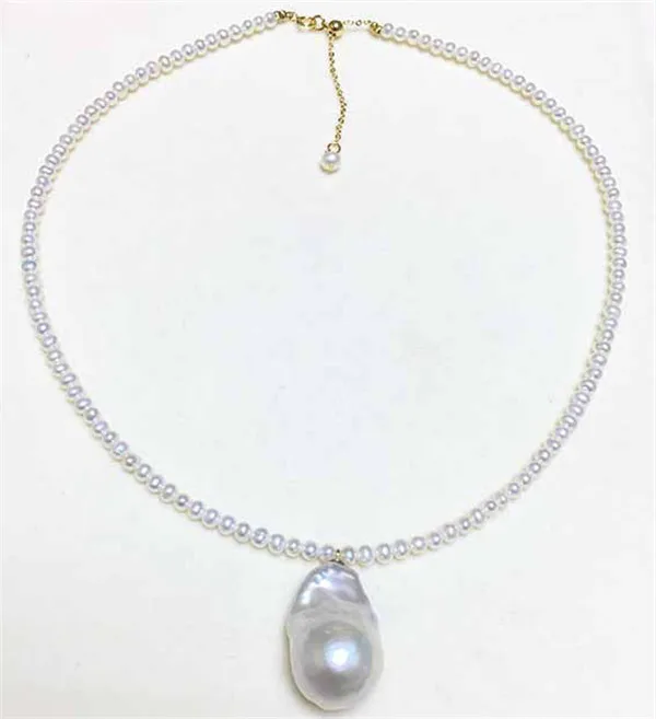 HABITOO 18-25mm Big Baroque Freshwater Pearl Pendant White 3-4mm Pearls Necklace 18inch Fine Elegant Jewelry Charming Gifts