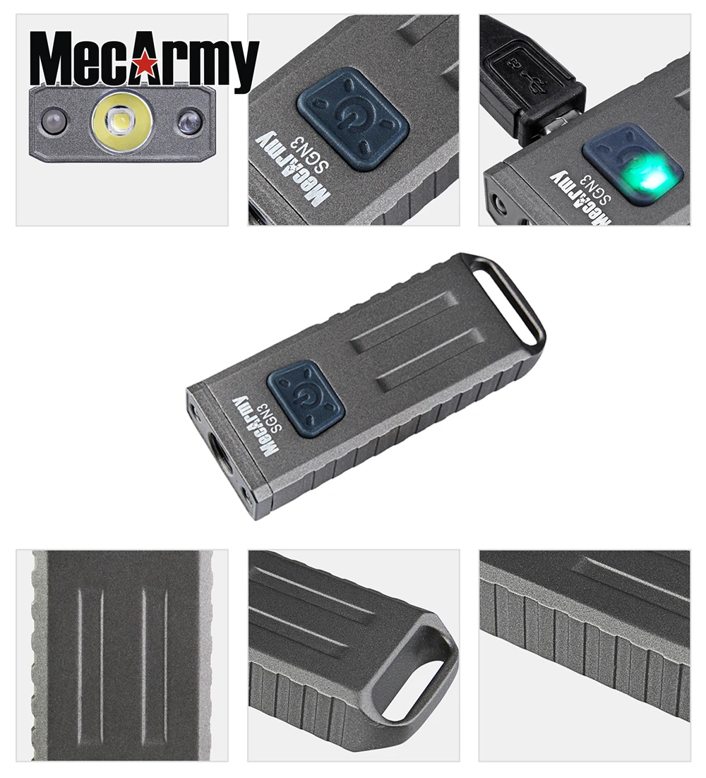 MecArmy SGN3 Mini USB Rechargeable Flashlight White/ Red/ UV XP-G2 LED MAX 160 lumens small torch self defence EDC Light