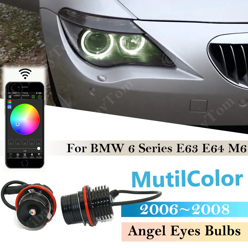 LED Angel Eyes Bulbs RGB Light For BMW 6 Series E63 E64 M6 2006 ~ 2008 E39 E60 E66 E65 E61 530xi Wireless Car Accessories 2007