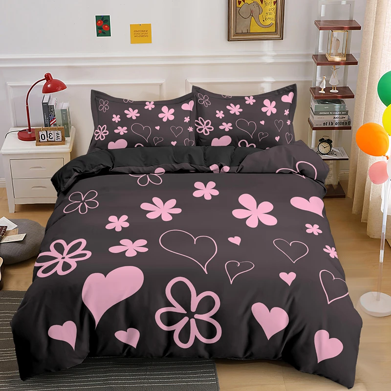 I Love You Heart Bedding Set Personality Bedclothes 2/3pcs Cute Fashionable Home Microfiber Bed Sets Duvet Cover With Pillowcase