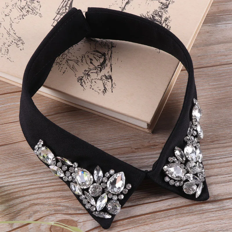 

2024 Women Neckwear Tie Chiffon Cotton Neckline Fake Collar Rhinestone Flower Detachable False Collar Removable Lapel Blouse Top