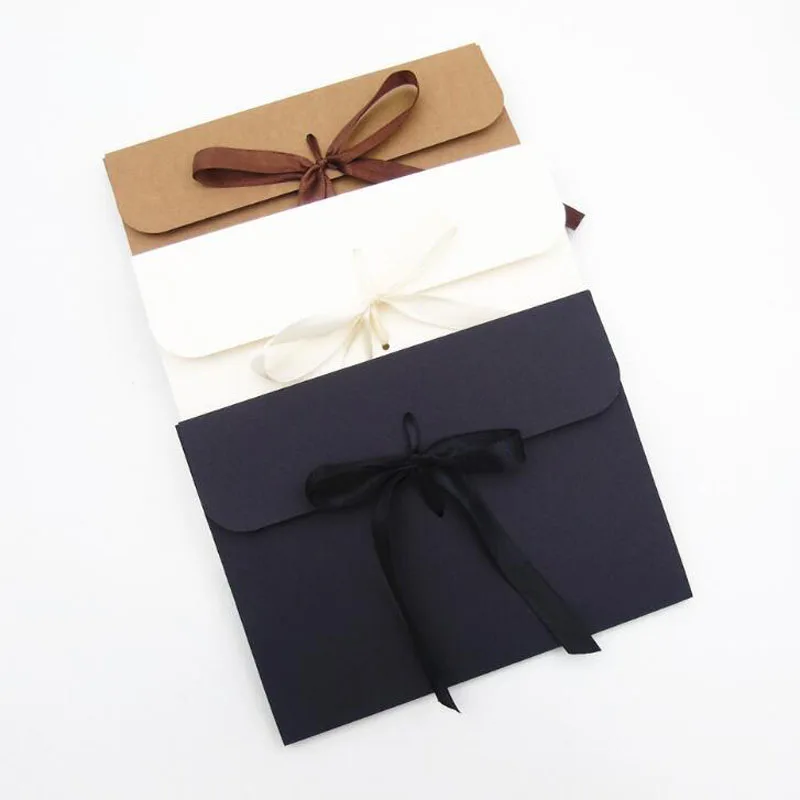 

30pcs Kraft Paper Cardboard Envelope Bag Scarf Packaging Box Photo Postcard Envelope Gift Box With Ribbon