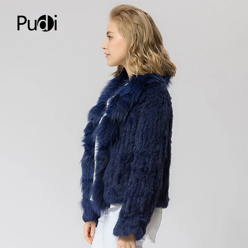 CR072 Knitted Real Rabbit Fur Coat Overcoat Jacket With Fox Fur Collar Russian Women\'s Winter Thick Warm Genuine Fur Coat