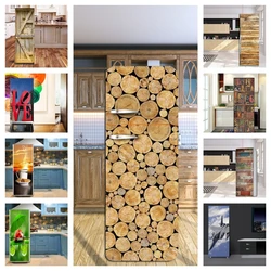 Kitchen Self-adhesive Wood Fridge Wallpaper Door Cover Wooden Bookcase Refrigerator Wall Stickers Furniture Film Wrap Decoration