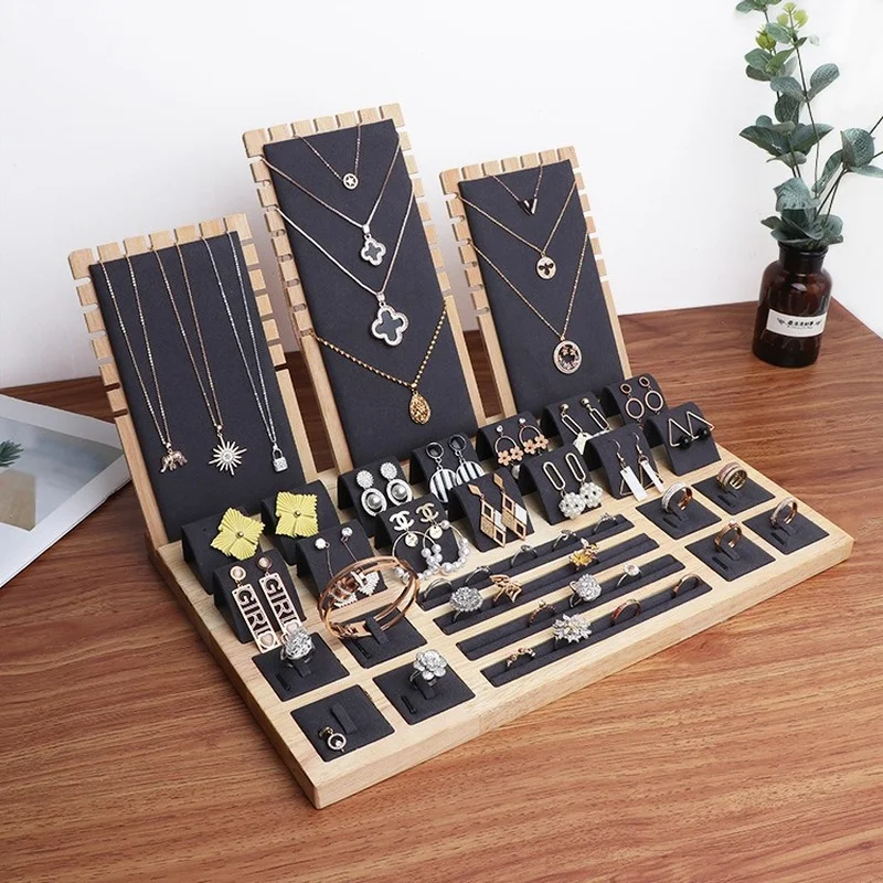 

High Quality Wooden Velvet Jewelry Display Earring Display Stand Ear Stud Earrings Holder Rack Storage Case