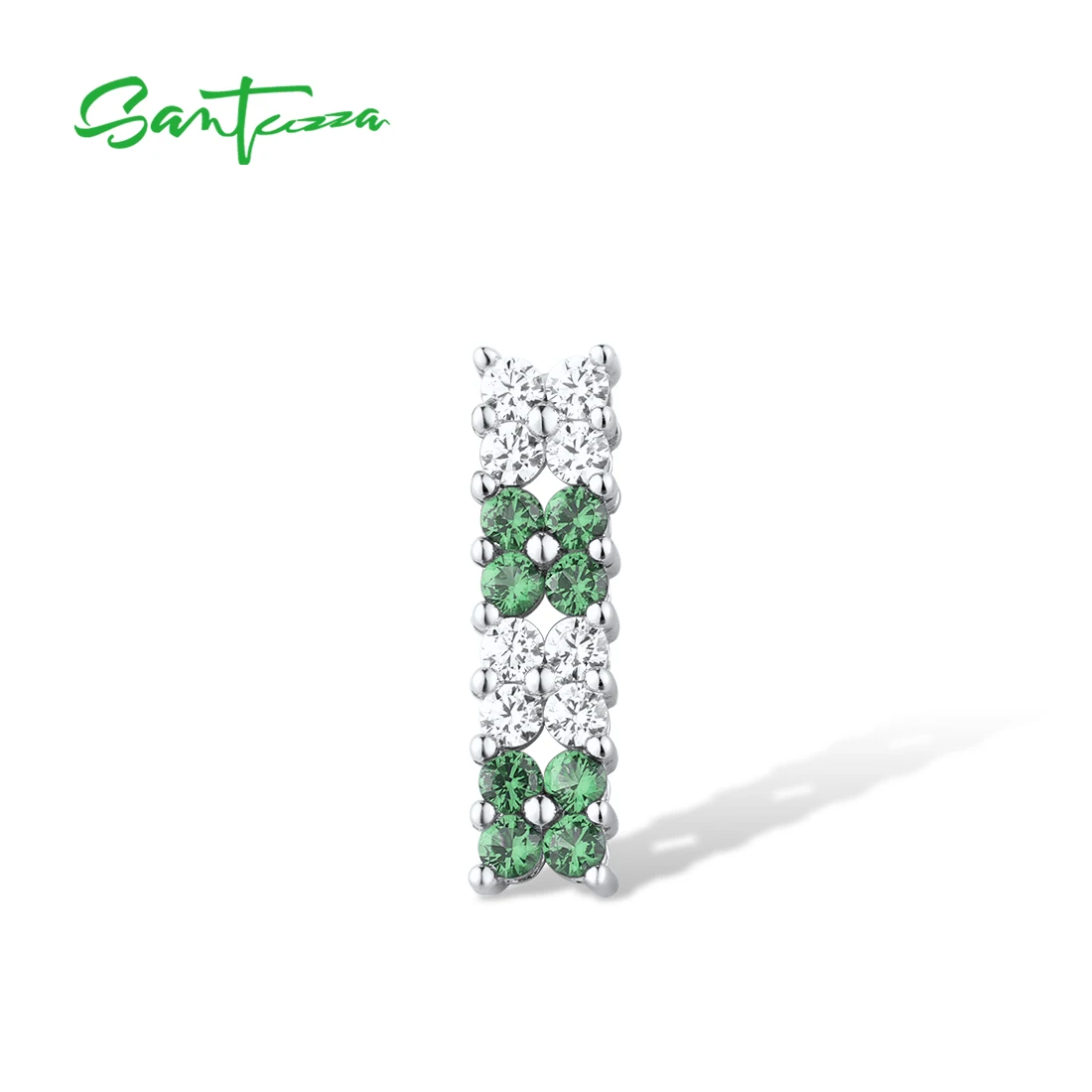 SANTUZZA Genuine 925 Sterling Silver Pendant For Women Shiny Blue CZ Green Spinel Ruby Flower Pendant Party Gift Fine Jewelry