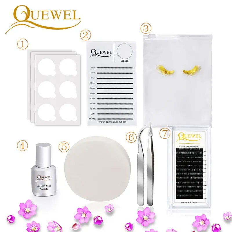 Quewel-Kit de entrenamiento de pestañas postizas, herramientas de práctica, extensión, pegamento, pinzas, esponja, juego de maquillaje