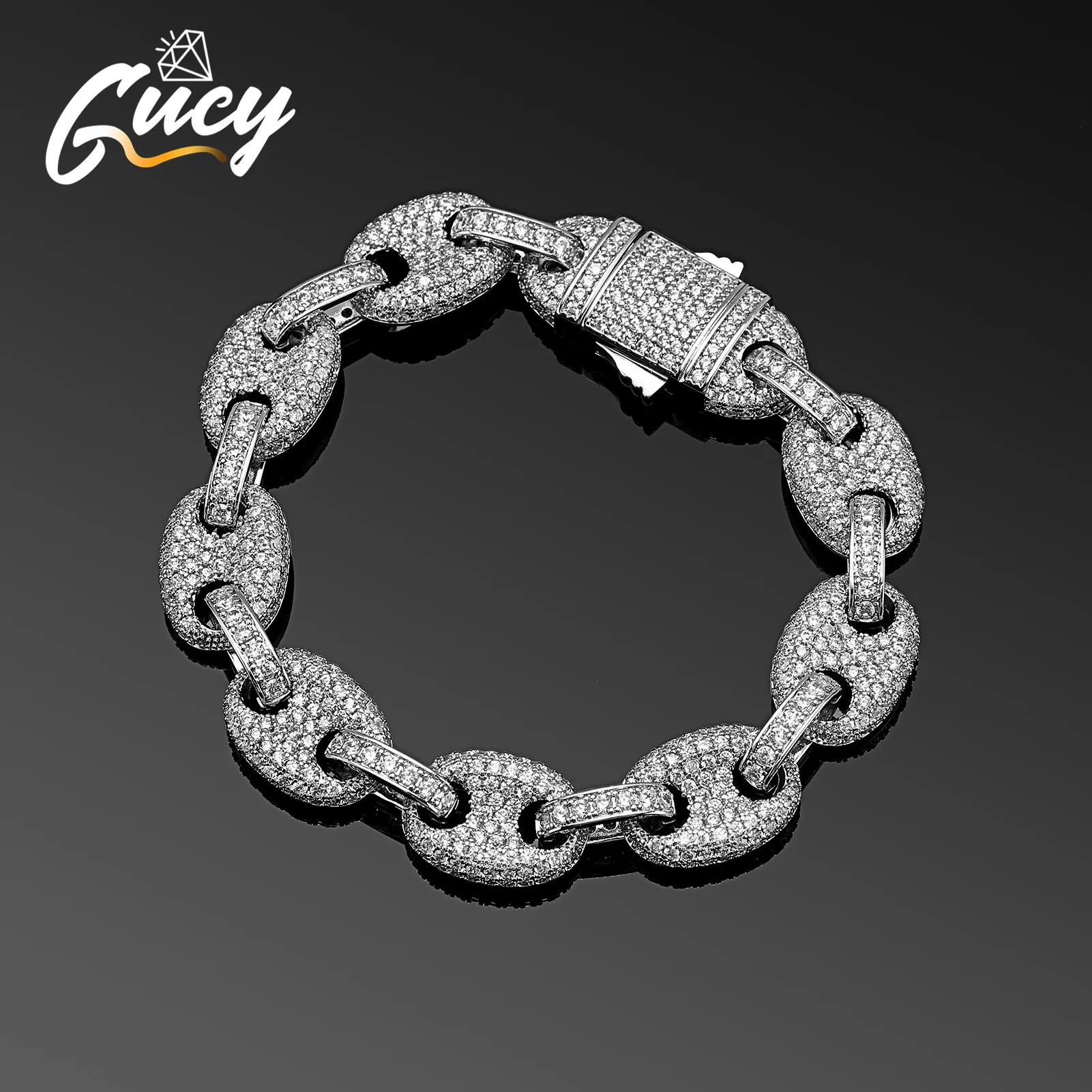 GUCY 12mm Cuban Wide Link Chains Fashion Hip Hop Jewelry Iced Out Bling 5A Cubic Zirconia Paved Women Men Bracelet