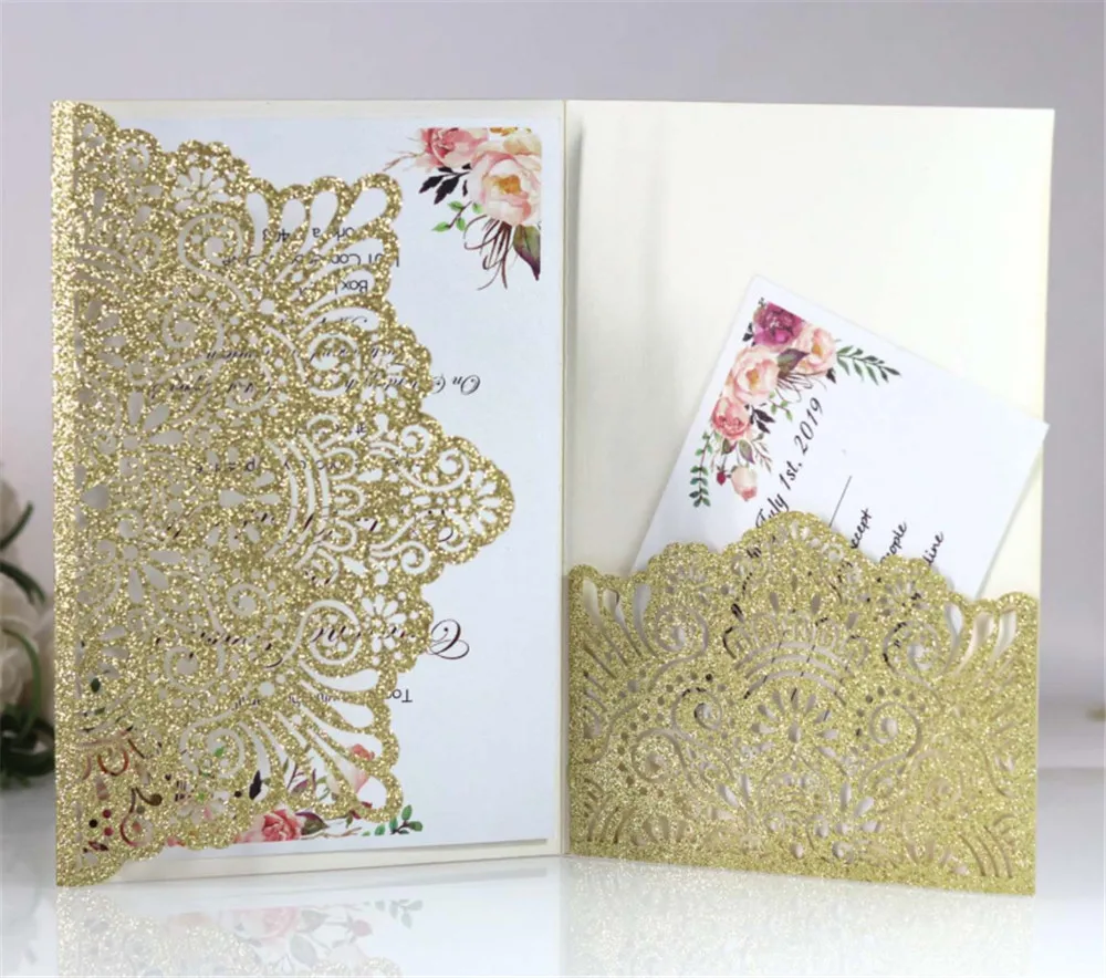 

Glittery Invitation Card Bling Laser Paper Party Decoration Customized Invite RSVP Printing Multi Colors