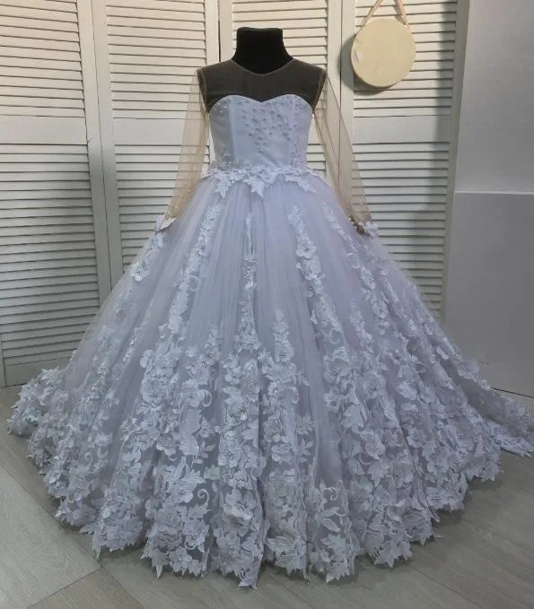 Fancy Flower Girl Dresses Vestidos daminha A Line Kids Evening Pageant Gowns Pearls Applique First Communion Dresses For Girls