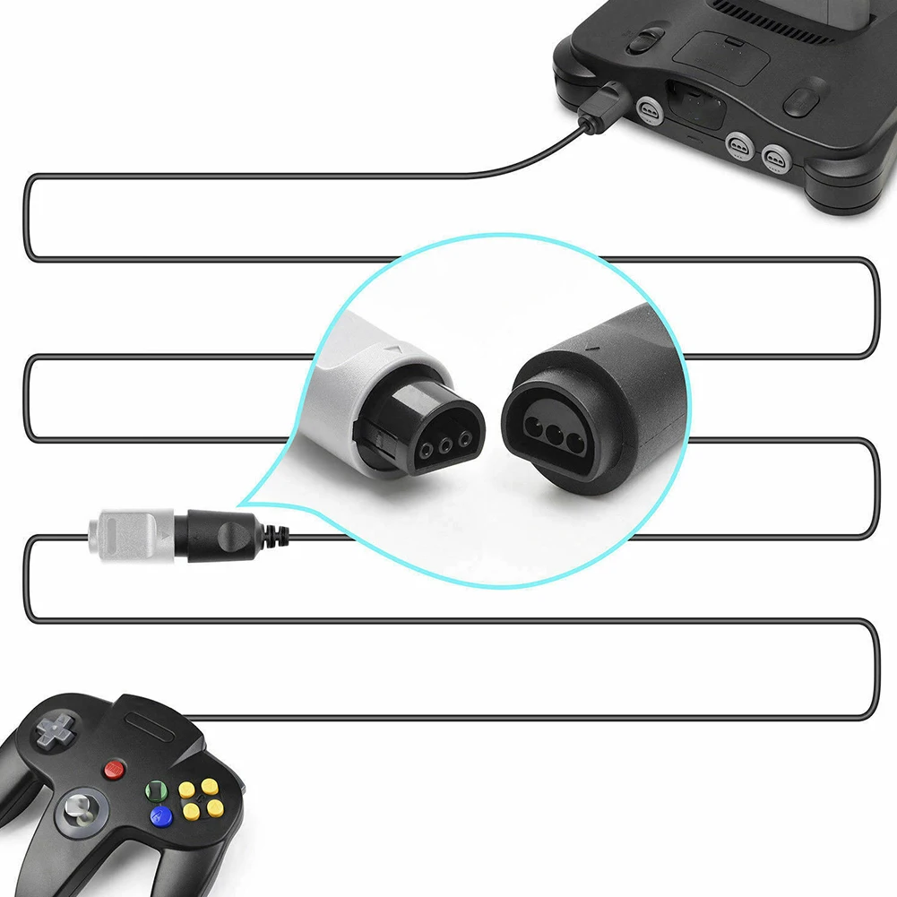 Controlador de datos de consola de juegos, adaptador portátil, Cable de extensión de línea Plug And Play de carga alargada para N64, 2 uds.