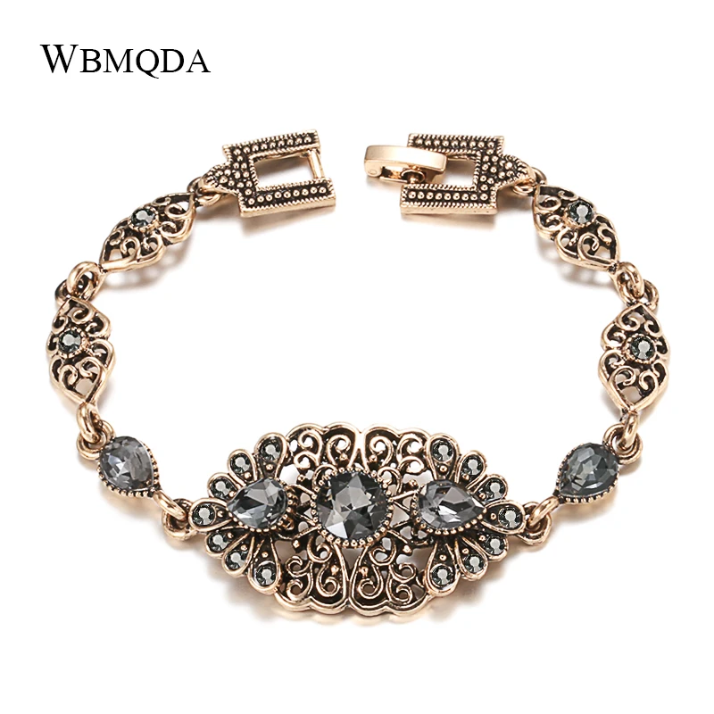 Wbmqda Charm Boho Gray Crystal Link Bracelet Women 585 Antique Gold Color Ethnic Wedding Vintage Jewelry Russia Accessories