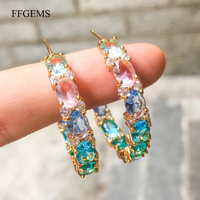 

FFGems Multi color hoop earrings for women girl gift big circle earrings black gold plated