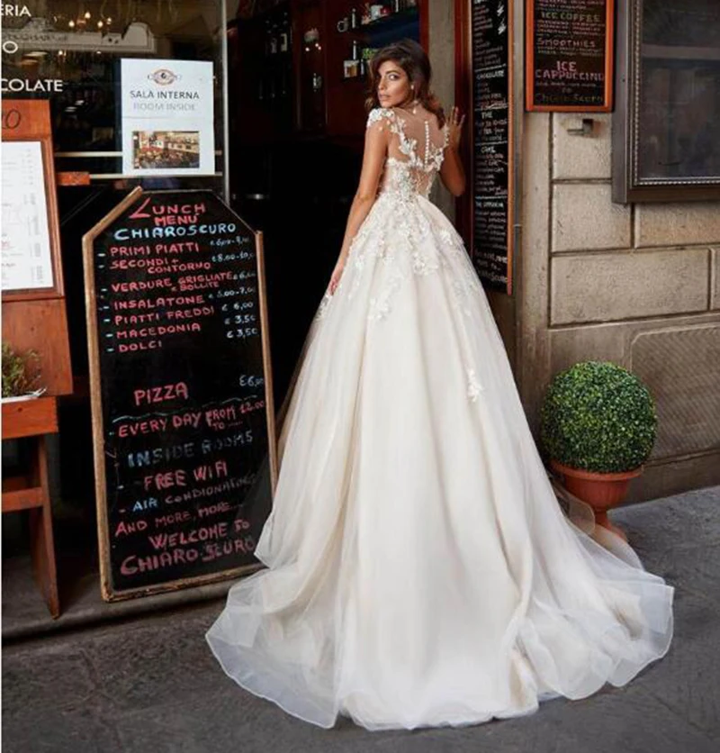 SoDigne – robe de mariée de ligne A en Tulle et dentelle, tenue de princesse à manches courtes, avec des appliques, à volants, collection 2021