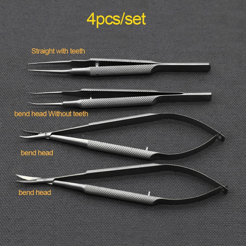 Ophthalmic Microsurgical Instruments 14ซม.กรรไกร + เข็มผู้ถือ + แหนบสแตนเลสเครื่องมือผ่าตัด