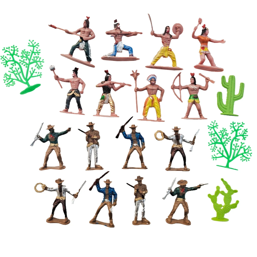 20Pcs Indians West Cowboy Cactus Plastic Classic Toys Children Toy Gift Ancient Indian Military Soliders Model Figure Playset