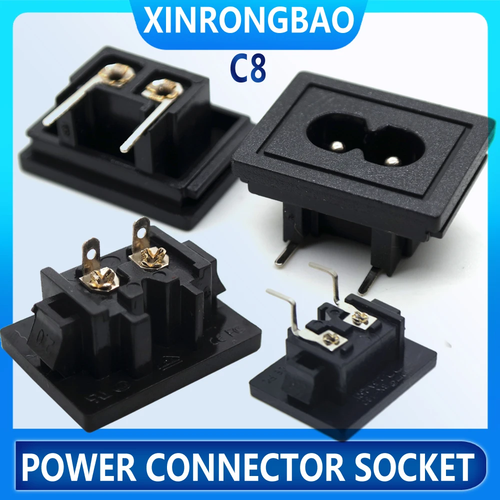 5/10 Pcs/lot AC250V 2.5A Iec320 Big C8 Male Plug black 2 Pins 2.0 Power Inlet Socket Connector 31*24mm Terminal Power Plug Inlet