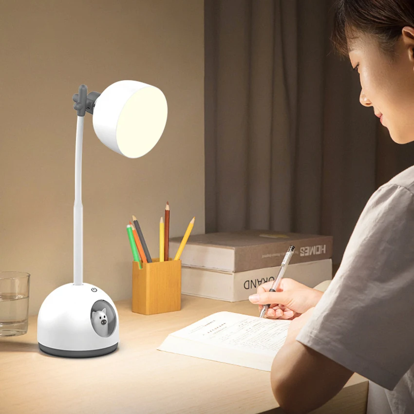 Lampada da tavolo a LED per cartoni animati lampade da tavolo per la cura degli occhi, lampada da ufficio dimmerabile con porta di ricarica USB, controllo Touch, 3 modalità di colore