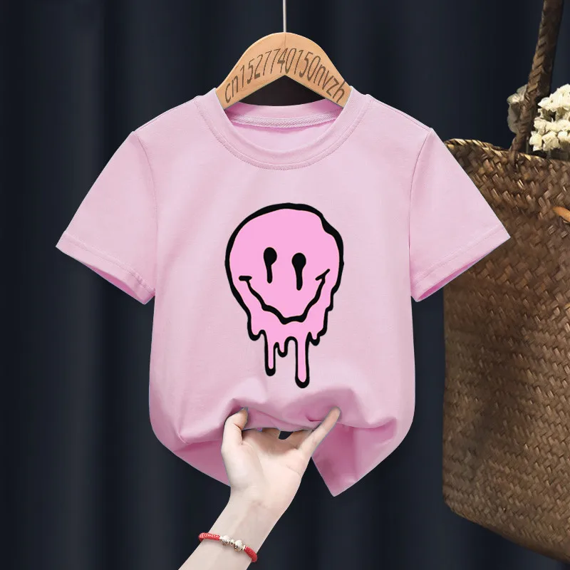 Camisetas divertidas góticas con sonrisa para bebé y niña, ropa de Manga para regalo, Tops Kawaii Harajuku negros, envío directo