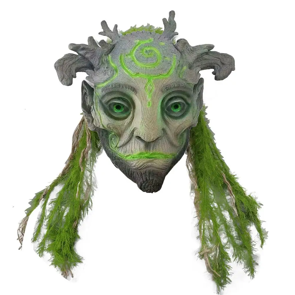 Halloween Elf Masque Green Fairy Latex Headgear Forest Spirit Mask Halloween Realistic Green Elves Spirit Helmet Party Props