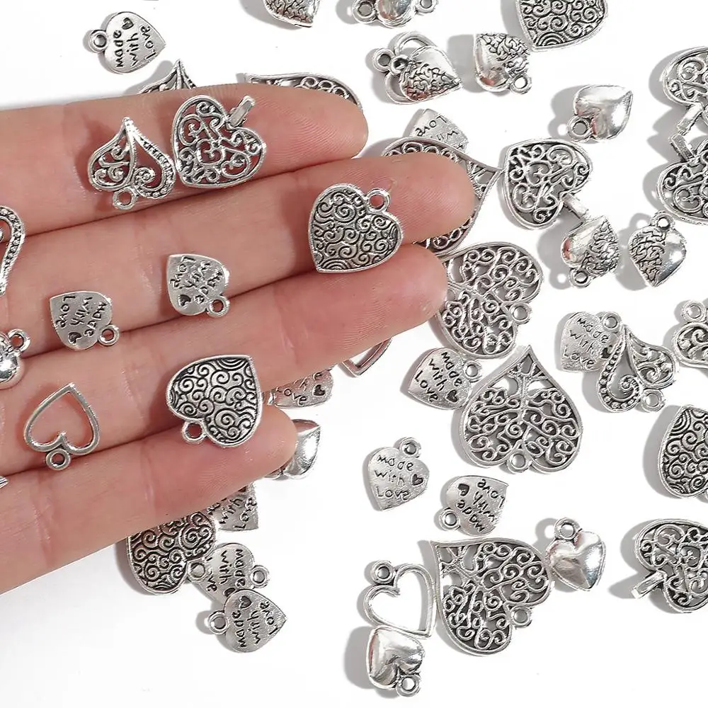 10-30pcs/lot Vintage Silver Color Stars Moon Heart Charms Pendants for DIY Jewelry Making Women Handmade Jewelry Love Bracelet
