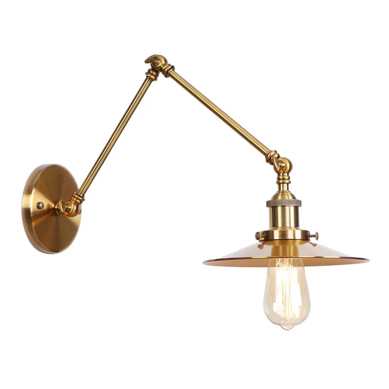 American Retro Adjustable Long Arm Wall Light Personality Flexible Gold Lamp Restaurant Bedside Retractable Lighting Fixture