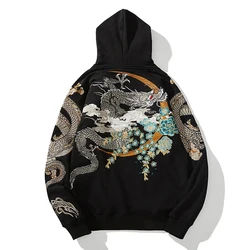 Makuluya Hoodies Yokosuka Black Dragon Phoenix Suzaku Pattern Embroidered Pullover Sakura