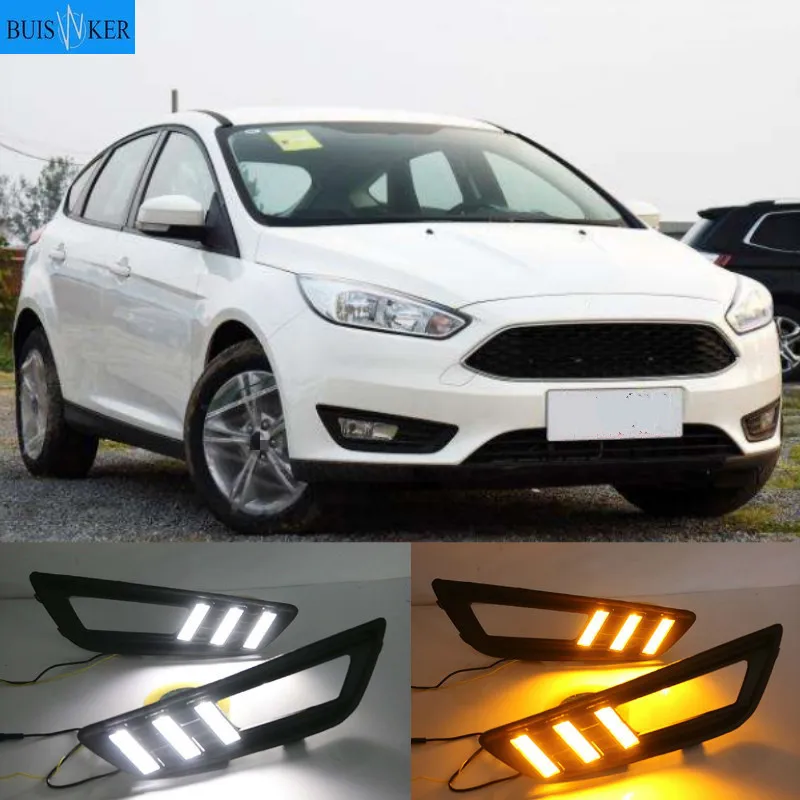 

1Pair for Ford Focus 4 2015 2016 2017 2018 LED DRL daytime running light Bumper Front Fog lamp yellow Turn Signal