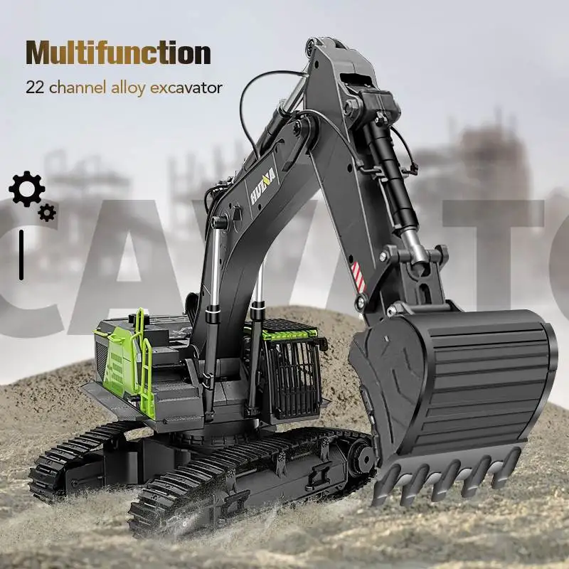 

Huina 1593 1:14 RC Excavator 22CH Rotation Alloy Green RC Remote Control Truck Toys Screw Drive Double Track Engineering Vehicle