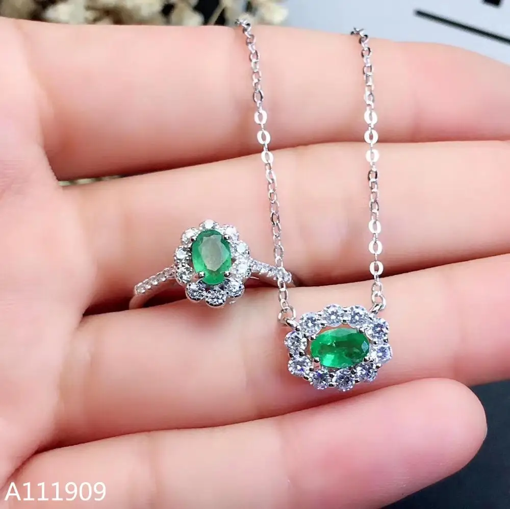 

KJJEAXCMY boutique jewelry 925 sterling silver inlaid Natural Emerald Female suit support detection popular