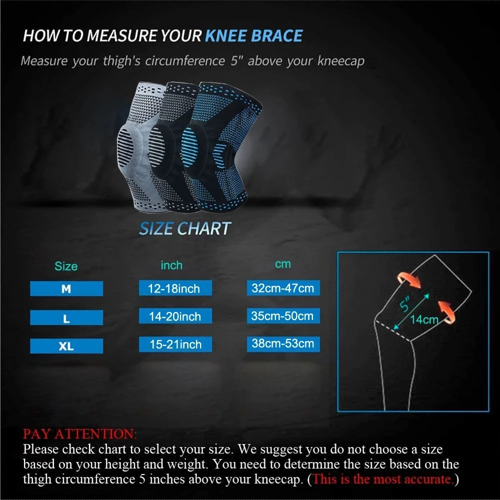 6 Pcs Compression Knee Brace Support Protector For Arthritis Relief, Joint Pain, Sports Knee Pads For Orthopedic Meniscus Tear