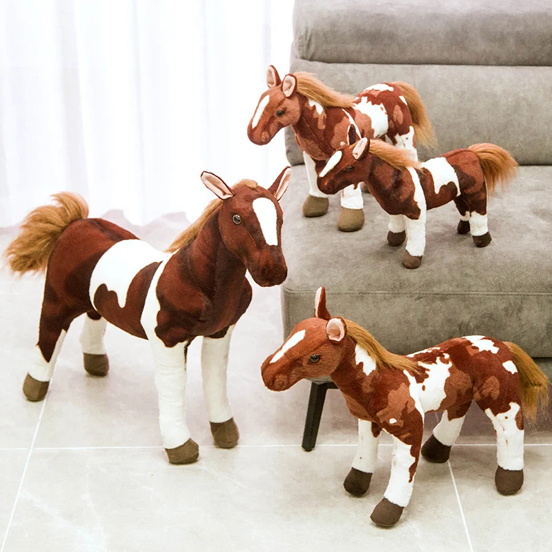 Juguetes de peluche de caballo de simulación, muñeco de Animal de peluche suave y realista, juguete de caballo de pie, regalo de cumpleaños para niños, decoración del hogar