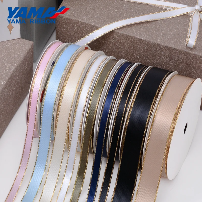 YAMA Gold Edge Satin Ribbon 0.25-1 inch 9 16 22 25 mm 100yards/lot for Diy Dress Accessory Wedding Decoration Gifts