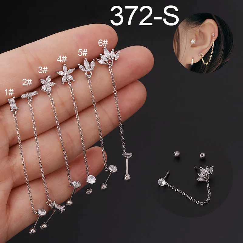 1Piece 0.8mm Stainless Steel Flower Crown Double Hole Cartilage Stud Earring Ear Helix Lobe Piercing Jewelry