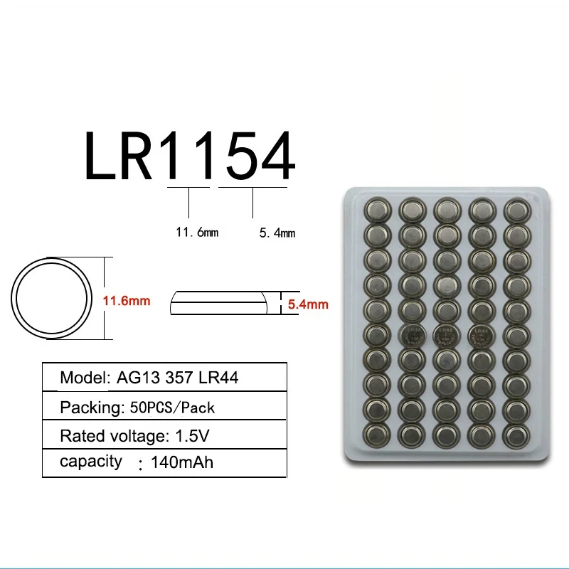 100PCS LR44 A76 AG13 LR1154 357A S76E G13 Coin Button Battery 1.55V Alkaline Coin Battery For Watch Calculator