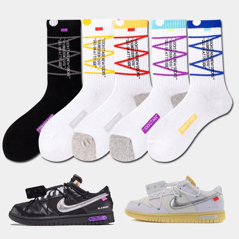 3 Pairs/box Socks Men\'s New Autumn Fashion Signed Jointly Skateboard Sports White /Black Trend Hip Hop Lovers Cotton Socks