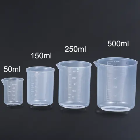 Bilashmart 1/4Pcs 50/150/250/500ml Plastic Measuring Cup for Laboratory Beaker Graduated Mug Kitchen Baking Supplies Measurement Tool