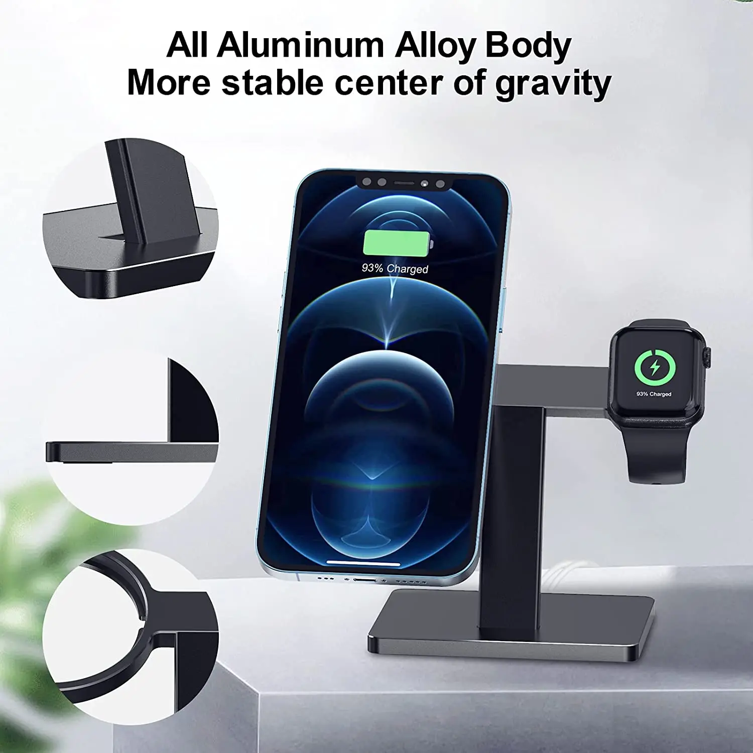EWA 2 in 1 Wireless Charger Stand Aluminum Alloy Phone Holder Compatible with iphone13/12/Pro/ Max/Mini and Apple Watch 3/4/5/6