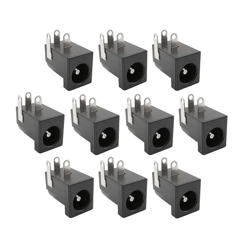 10Pcs DC-005 DC Power Female Jack Adapter Right Angle 3 Pin Barrel Type 5.5x2.1mm DC Jack Socket PCB Mount Terminals Connector