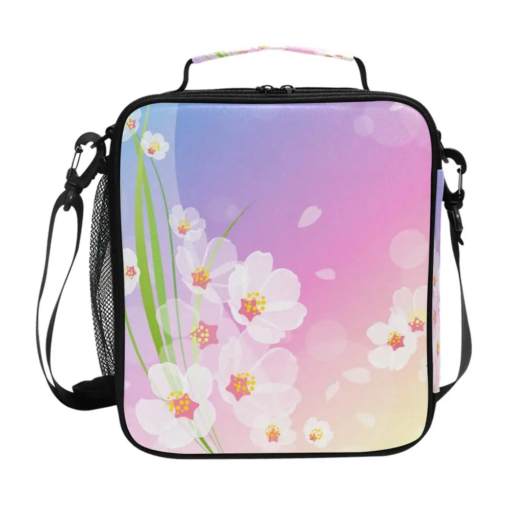 

cherry blossoms Lunch Box Portable Insulated Canvas Lunch Bag Thermal Food Functional Cooler Picnic Lunch Bag For Women Kids