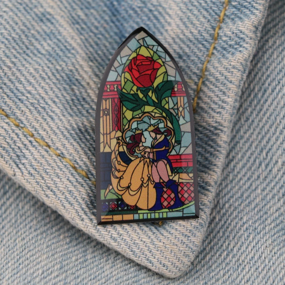 YQ265 Beauty And The Beast Enamel Pin Women Girls Brooch Cartoon Icons Rose Flowers Badge For Bags Jeans Lapel Metal Pin