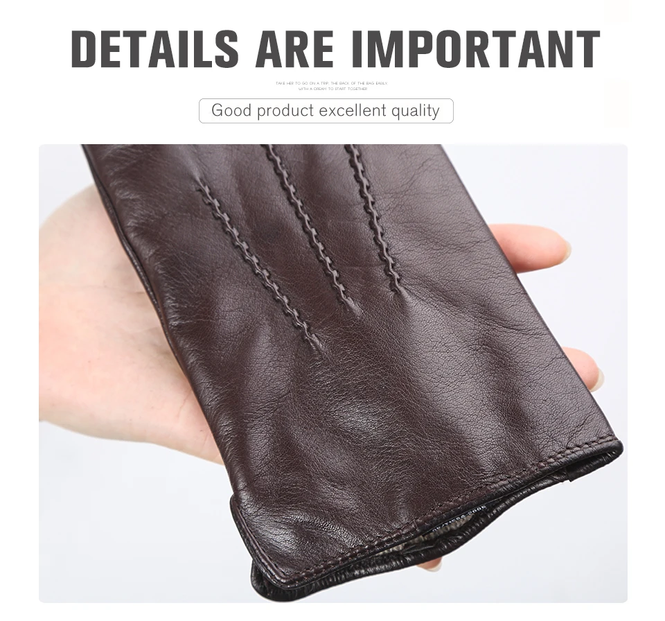 Comfortable Keep Warm Gloves Male Winter, Water Ripple Design Sheepskin Men's Gloves, Black Men's Leather Gloves-8001Y