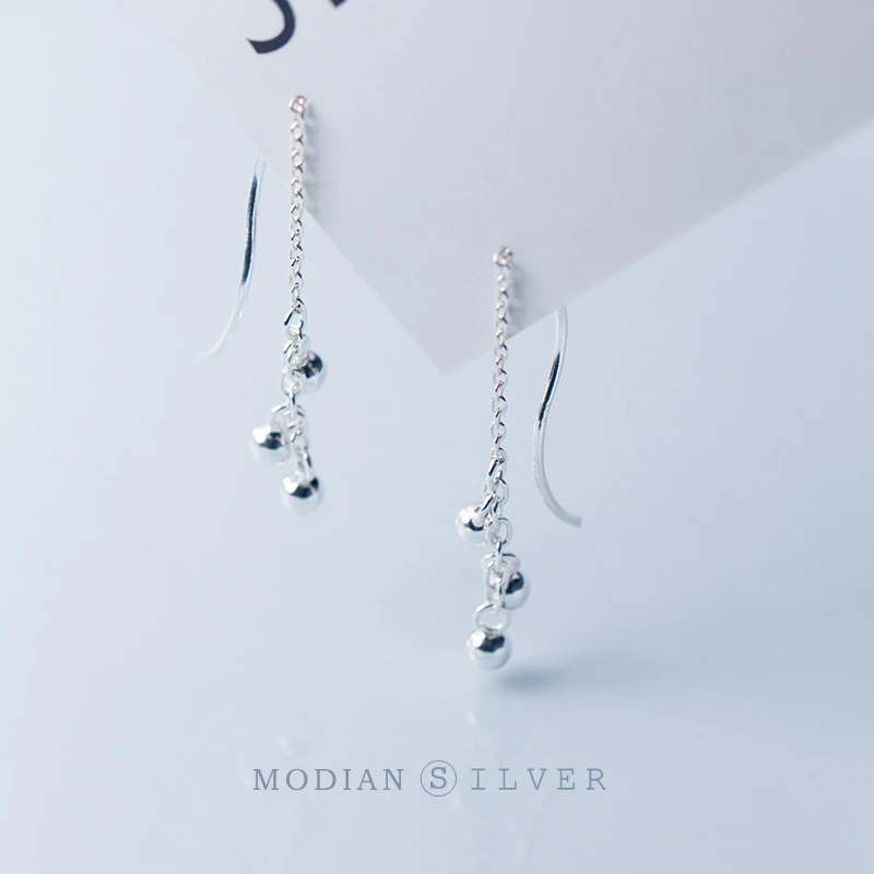 Modian Hot Sale Real 925 Sterling Silver Swing Bell Long Tassel Drop Earrings For Women & Female Fashion Sterling Silver Jewelry